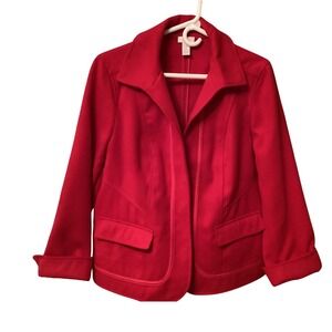 Chico's Red Open Front Blazer Jacket Women's Size 2, Notched Lapel Soft Shell